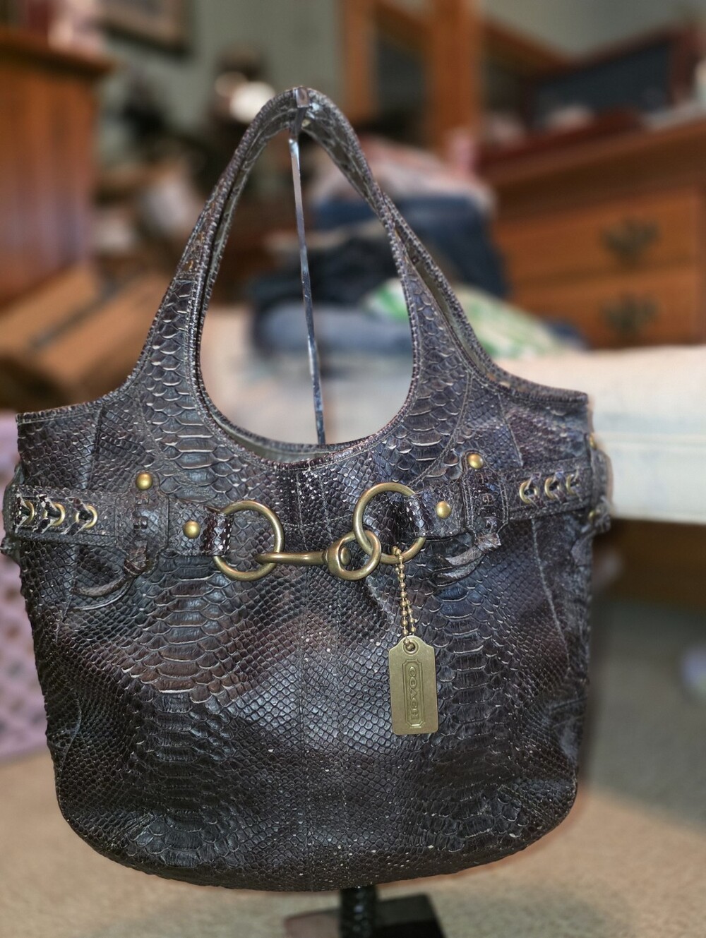 COACH BROWN PYTHON LARGE ERGO TOTE Y2K